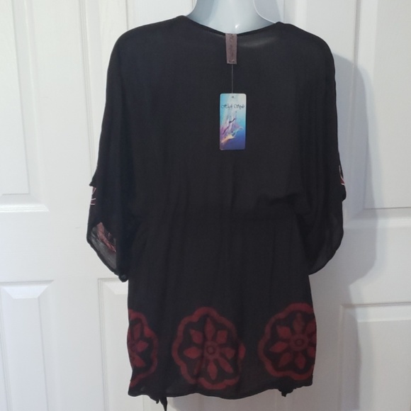 Women's tie & die kaftan style embroidered top S/M - Picture 5 of 7